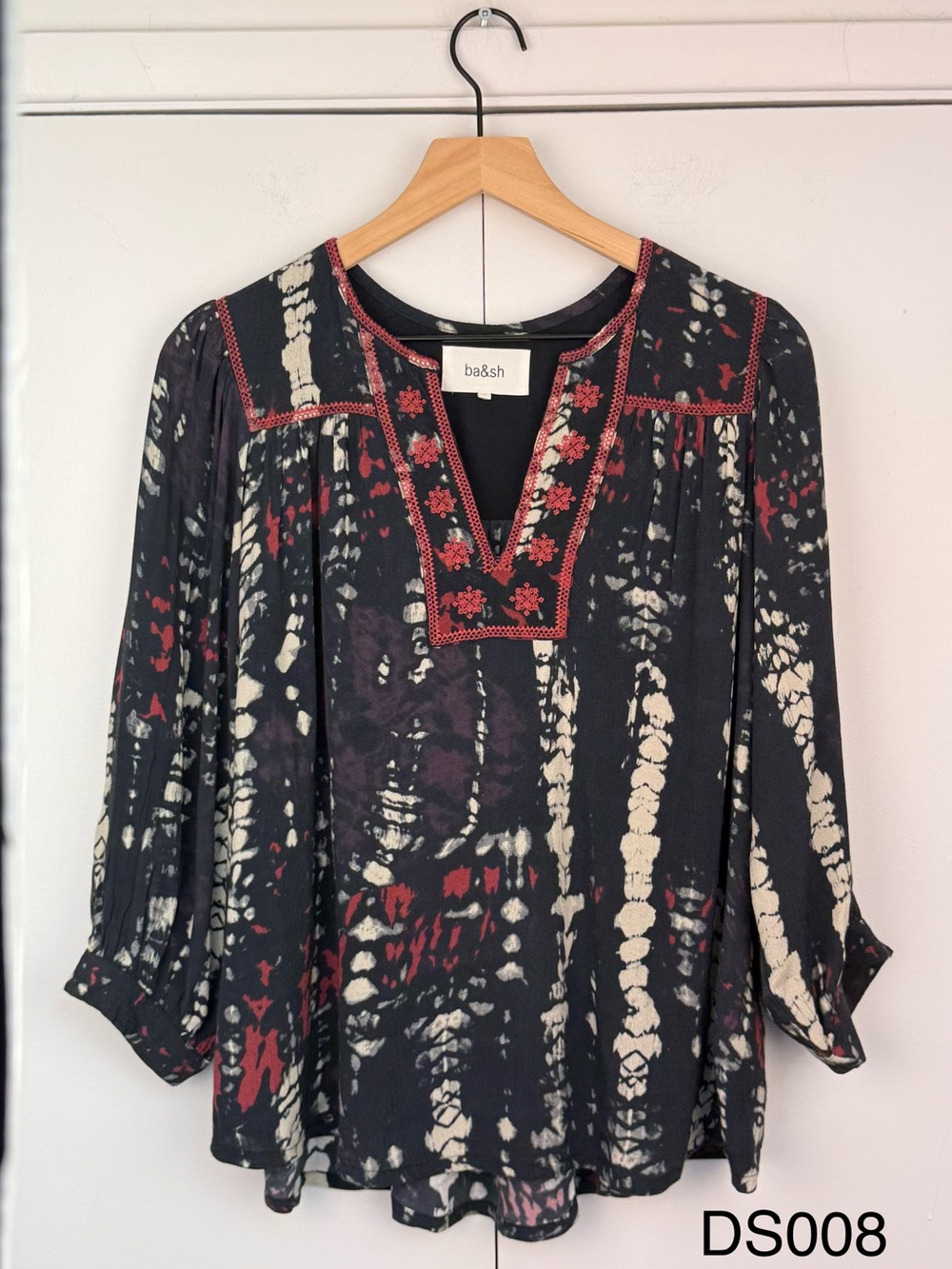 ba&sh Idris Tie Dye Embroidered Blouse BLEUNUIT Size 1 US 4